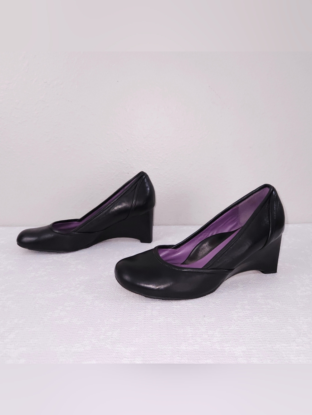 TARYN ROSE Wedge Pumps US 12 Black Leather Slip-On Heels